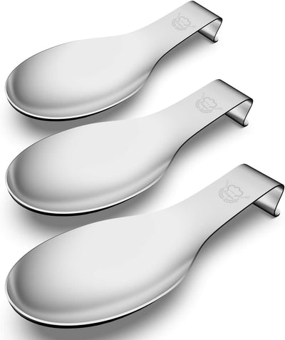 Spoon Rest Set of 3,  Large Patula Ladle Holder, Stainless Steel Brushed Finish Spoon Rest Holder, Utensil, Dishwasher Safe