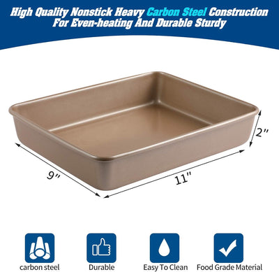 Baking Pan 11 X 9 Inch,Non-Stick Coating/Deepened Professional Bakeware,Suitable for Oven (Champagne Gold)