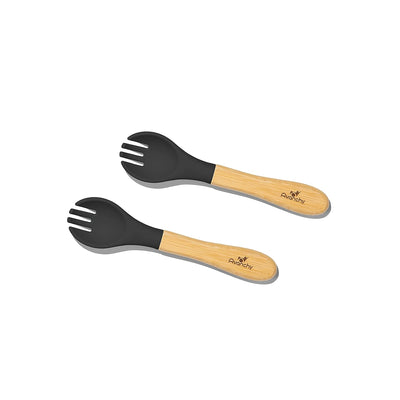 Avanchy Baby Fork Set, Bamboo and Silicone Spork Utensils, Toddler Baby Led Weaning Silverware Cutlery Flatware, Kids First Self Feeding, 2 Pack, Black