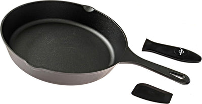 Preseasoned Cast Iron Skillet 8 Inch with Removable Silicone Handle Grip and Pan Scraper, Small Cast Iron Fry Pan for Indoor and Outdoor Use, Ovenproof, Stovetop, Induction Safe Seasoned Skillet