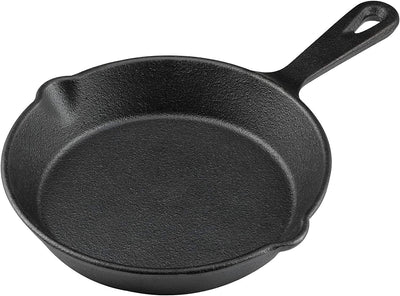 6 Inch Cast Iron Skillet, Frying Pan with Drip-Spouts, Pre-Seasoned Oven Safe Cookware, Camping Indoor and Outdoor Cooking, Grill Safe, Restaurant Chef Quality