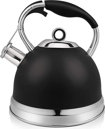 Tea Kettle for Stove Top with Metal Teapots Spout, Whistling Tea Kettles Loud Whistling 2.4 Quart (Black 2)