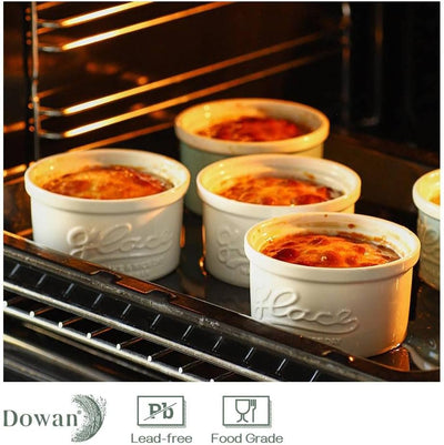Ramekins 4 Oz Oven Safe, Porcelain Souffle Dish for Pudding Creme Brulee and Lava Cake, Mason Style Ramekin Bowls for Baking White Ceramic Ramekins, Bakeware Set of 6
