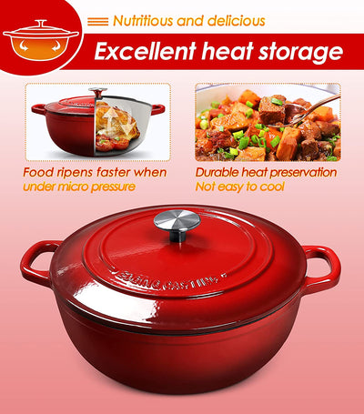 Enameled Cast Iron Dutch Ovens Pot for Bread Baking 3.5 Quarts, Red