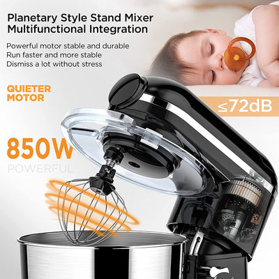 850W Stand Mixer, 7 in 1 Multifunctional Electric Kitchen Mixer, 7.5QT Stainless Steel Bowl with 6 Speeds Food Mixer, Dough Hook, Whisk, Beater, Meat Grinder, Noodles Mixer, Vegetable Slicer, Juice Blender, ETL Certified  (Black1)