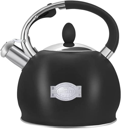 Tea Kettle for Stovetop Whistling Tea Kettles Retro Black Stainless Steel Teapots, 2.64 Quart (Black 1)
