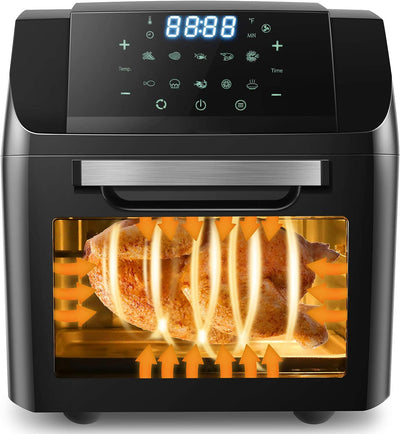 Air Fryer Oven, 13 QT/1500 W Convection Air Fryer Toaster Oven, 10-In-1 Dedicated Cooking Functions Airfryer with LED Touch-Screen Panel/Deluxe Accessories, Oilless Countertop Oven for Air Frying, Rotisserie, Dehydrating and Baking