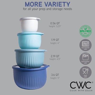 Prep Bowls with Lids- Deep Mixing Bowls Nesting Plastic Small Mixing Bowl Set with Lids (Blue Ombre)
