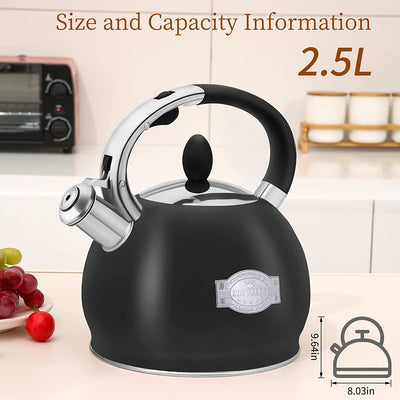 Tea Kettle for Stovetop Whistling Tea Kettles Retro Black Stainless Steel Teapots, 2.64 Quart (Black 1)