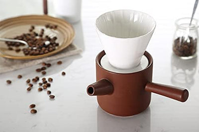 Ceramic Coffee Maker Pour over Coffee Drip Friends Gift with a Handle Coffee Server Pot and Coffee Filter Brown Color