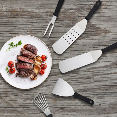 Griddle Accessories Set for Blackstone and Camp Chef, 14 Pcs with Griddle Cleaning Kit & Carry Bag, Metal Spatula, Scraper, Egg Rings, for Outdoor BBQ, Teppanyaki & Gas Grill