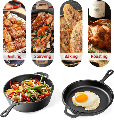 Camping Dutch Oven, 6 Quart Pre-Seasoned Camp Cookware Pot with Lid - Lid Lifter, Cast Iron Deep Pot with Metal Handle for Camping Cooking BBQ Baking Campfire