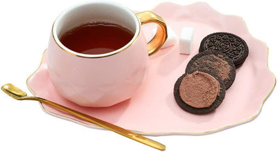 Nordic Coffee Cup Spoon and Tray Set,Diamond-Shaped Ceramic Tea Cup with Spoon,Breakfast Cup and Cutlery Set,Mug,Cup,Suitable for Hot and Cold Drinks of Coffee,Tea,Juice,Milk,(3Piece Set250Ml) (2)