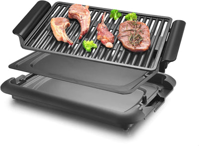 Smokeless Indoor Grill  Electric Nonstick Grill, Portable BBQ Grills with Oil Drip Pan, 18" X 13" Tabletop Grill Square Griddle, Fast Heating and Dishwasher Safe (Black Grill)