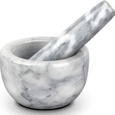 Mortar and Pestle Set Marble Small Bowl Solid Stone Grinder Spice Herb Grinder Pill Crusher White, Diameter 3.93"