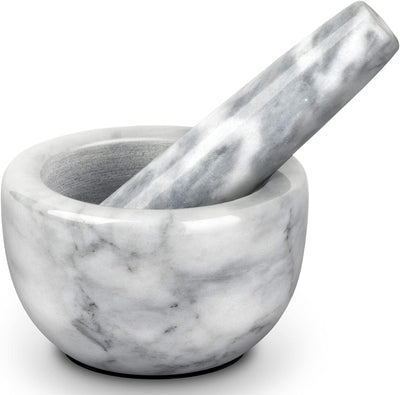 Mortar and Pestle Set Marble Small Bowl Solid Stone Grinder Spice Herb Grinder Pill Crusher White, Diameter 3.93"