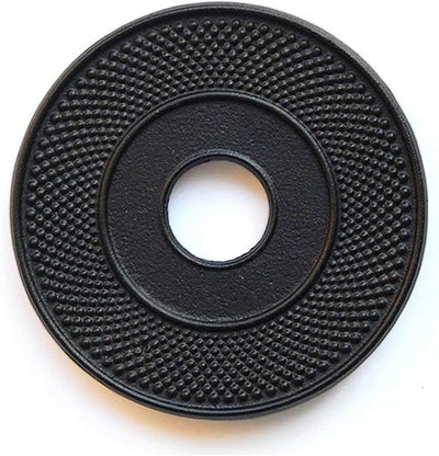 - Black Cast Iron Teapot Trivet with Rubber Pegs for Kitchen or Dining Table, 5.5 Inch Diameter