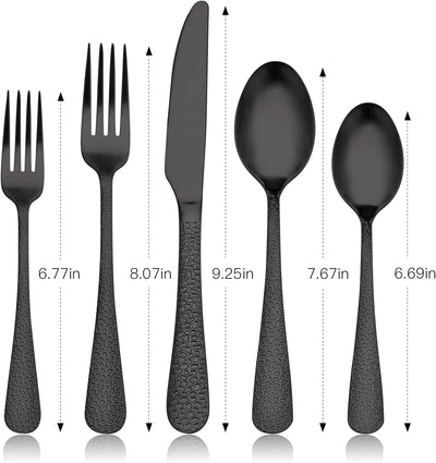 Matte Black Silverware Set - Stainless Steel 20 PCS Satin Finish Utensils Set, Hammered Tableware Set Cutlery Set Service for 4, Dishwasher Safe Flatware Set for Home Kitchen and Restaurant