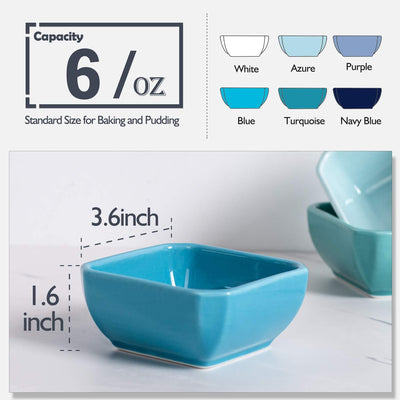 6 Oz Ramekins - Ramekins for Creme Brulee-  Square Porcelain Ramekins Oven Safe, Souffle Dish Ramekins for Baking Souffle Ramekins Ramekins Bowls, Set of 6 Colorful