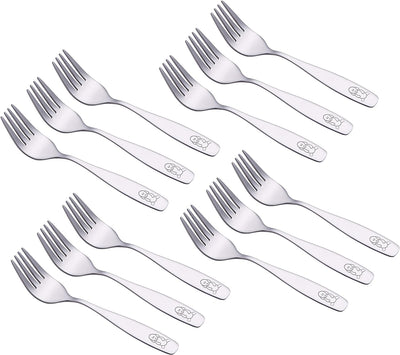 ANNOVA Kids Silverware 12 Pieces Children'S Safe Flatware Set Stainless Steel - 12 X Children Safe Forks, Toddler Utensils, Metal Cutlery Set Engraved