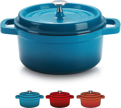 Enameled Cast Iron Dutch Oven Non-Stick Bread Baking Pot with Lid Suitable for Bread Baking Use on Gas Electric Oven 6 Quart, Peacock Blue