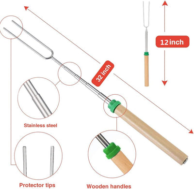 8Pack Marshmallow Roasting Sticks Smores Skewers for Fire Pit 32Inch Telescoping Sausage BBQ Hot Dog Forks Portable Carrying Bag for Grill Campfire