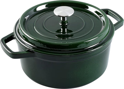 Enameled Cast Iron Dutch Oven Casserole Dish, Large Loop Handles & Self-Basting Condensation Ridges on Lid (4QT, Dill Green)