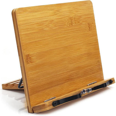 Book Holder, Book Stand Bamboo Cookbook Stand with 5 Adjustable Height Hands Free Book Holder Stand for Reading & Desk & Display (Simple Style)