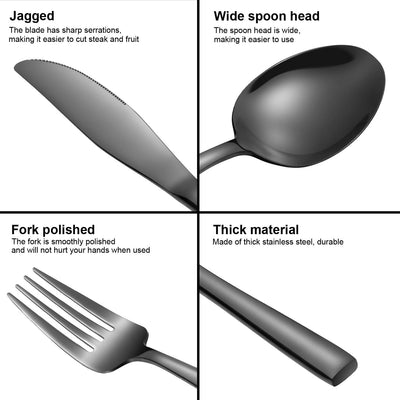 Black Silverware Set Stainless Steel Reusable Mirror Polished Flatware Set 20 Pieces, Utensil Service for 4, Tableware Cutlery Set for Home Kitchen Hotel Restaurant, Dishwasher Safe