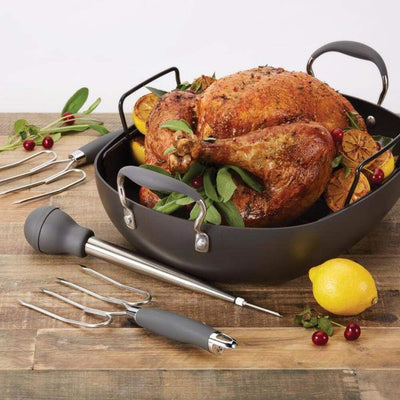 Advanced Hard Anodized Nonstick Roaster / Roasting Pan Set with Utensils - 16 Inch X 13 Inch, Gray