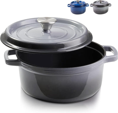 Enamel Cast Iron Covered Dutch Oven Pot with Lid for Bread Baking Use on Gas Electric Oven 3 Quart(Grey, 2-3 People)