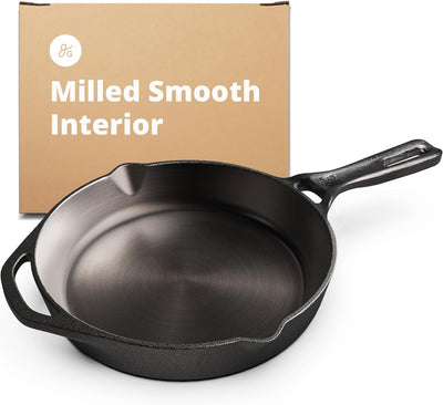 Cast Iron Skillet 10-Inch Pan, Cook like a Pro with Smooth Milled, Organically Pre-Seasoned Skillet Surface, Designed in St. Louis