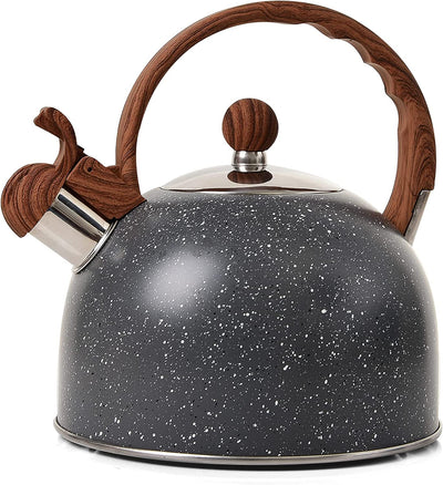 Tea Kettle -  2.5 Quart Tea Kettles Stovetop Whistling Teapot Stainless Steel Tea Pots for Stove Top Whistle Tea Pot with Wood Pattern Anti-Hot Handle Teakettle Black