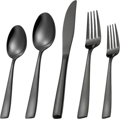 Black Silverware Set Stainless Steel Reusable Mirror Polished Flatware Set 20 Pieces, Utensil Service for 4, Tableware Cutlery Set for Home Kitchen Hotel Restaurant, Dishwasher Safe