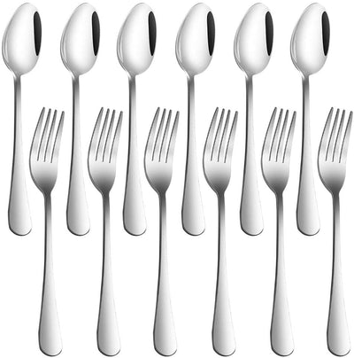 Set of 12, Stainless Steel Dinner Forks and Spoons, Findtop Heavy-Duty Forks (8 Inch) and Spoons (7 Inch) Cutlery Set