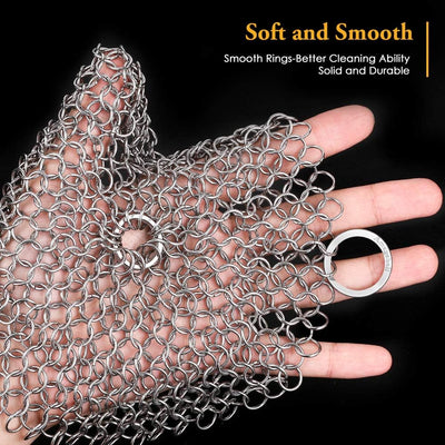 8”X8” 316 Cast Iron Cleaner Stainless Steel round Chainmail Scrubber for Cast Iron Pan Skillet Cleaner for Dishes Glass Pre-Seasoned Cast Iron Pot Protection Cookware