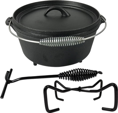 Pre-Seasoned Cast Iron Camp Dutch Oven with Legs, 4.1 Qt, Including Lid Lifter & Lid Stand