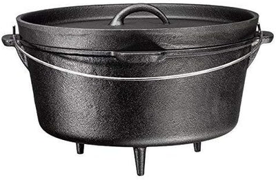 , 3 Legged Pre-Seasoned Large Cast Iron Cauldron Camping Flanged Lid Deep Dutch Oven, 6 Quart W/Metal Bail Handle Pre-Seasoned Camping Cookware