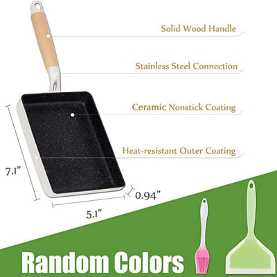 Nonstick Tamagoyaki Pan, Japanese Omelette Pan, Non-Stick Egg Roll Pans, Retangle Tamago Pan, Small Frying Pan with Silicone Spatula Brush, 7” X 5” White
