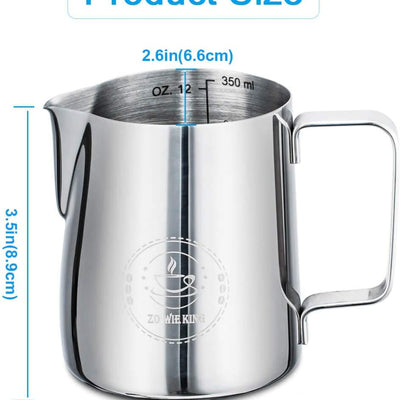 Milk Frothing Pitcher 12Oz,Espresso Steaming Pitcher 12Oz,Espresso Machine Accessories,Milk Frother Cup 12Oz,Milk Coffee Cappuccino Latte Art,Stainless Steel Jug