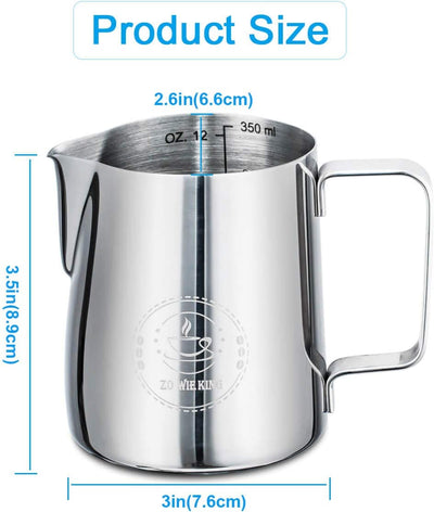 Milk Frothing Pitcher 12Oz,Espresso Steaming Pitcher 12Oz,Espresso Machine Accessories,Milk Frother Cup 12Oz,Milk Coffee Cappuccino Latte Art,Stainless Steel Jug