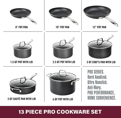 13 Pc Pots and Pans Set Non Stick Cookware Set, Kitchen Cookware Sets, Pot and Pan Set, Pot Set, Hard Anodized Non Stick Pots and Pans Set with Lids, Nonstick Cookware Set Dishwasher Safe