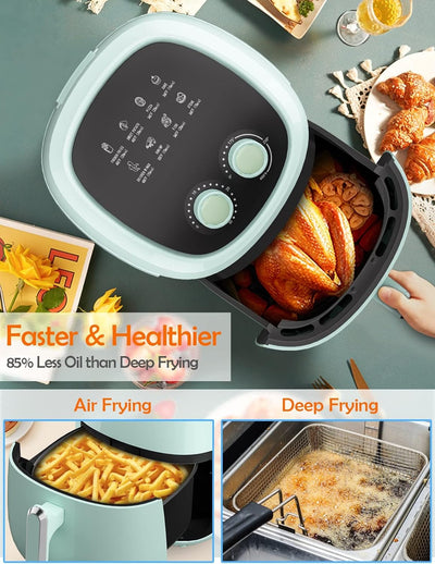Air Fryer 4.5 QT Fit for 2-4 People Easy to Use with 8 Cooking References Auto Shutoff Blue Air Fryer