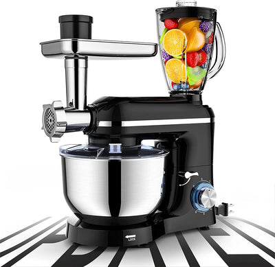 850W Stand Mixer, 7 in 1 Multifunctional Electric Kitchen Mixer, 7.5QT Stainless Steel Bowl with 6 Speeds Food Mixer, Dough Hook, Whisk, Beater, Meat Grinder, Noodles Mixer, Vegetable Slicer, Juice Blender, ETL Certified  (Black1)
