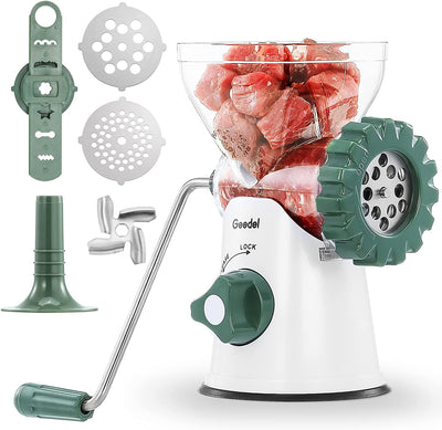 Meat Grinder Manual, Food Grinder Sausage Maker Heavy Duty, 3-IN-1 Hand Crank Meat Grinder Mincer Cookies Attachment for Meat, Sausage, Churros, Etc