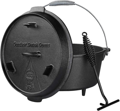 Dutch Oven, 13.2 Quart Cast Iron Dutch Oven, Pre-Seasoned Cast Iron Dutch Oven, with Lid Lifter Handle & Stand, with Feet, Dual Function Lid Griddle for Cooking Camping Home BBQ