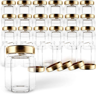 Hexagon Glass Jars 3Oz Premium Food-Grade. Mini Jars with Lids for Gifts, Wedding Favors, Honey, Jams and More. (24, 3Oz)