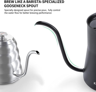 Pour over Kettle with Thermometer, Stainless Steel Gooseneck Kettle, Drip Coffee Kettle, Gooseneck Tea Kettle（500Ml/18Oz）