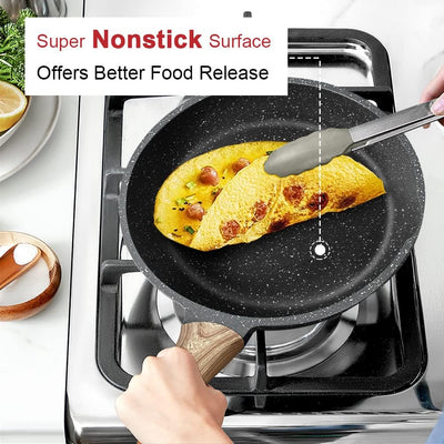 Nonstick Pan, Nonstick Stone Frying Pan, Best Nonstick Omelette Skillet Fry Pan with Soft Touch Handle, Induction Compatible (9.5)