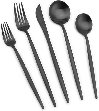 Silverware Set, Matte Black Flatware Cutlery Set Service for 4, Satin Finish 20 Piece Stainless Steel Utensils Set for Home and Restaurant, Dishwasher Safe